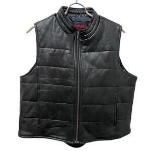 Vintage Point Zero Quilted Genuine Leather Puffer Vest - Black - Size L